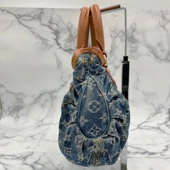 Authentic Louis Vuitton Denim Pleaty Monogram Vintage Pouch Pochette Hand Bag - Picture 6 of 16